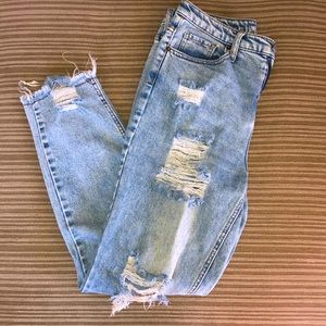 High-Rise Distressed Mom Jeans